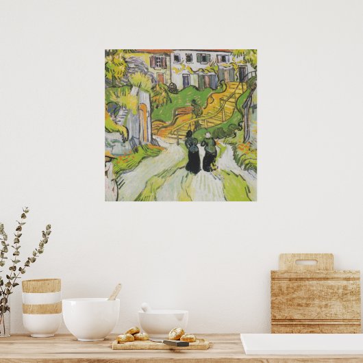 Village Street en Stairs in Auvers met Figures Poster (Keuken)