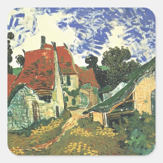 Village Street in Auvers, door Vincent van Gogh Vierkante Sticker (Voorkant)