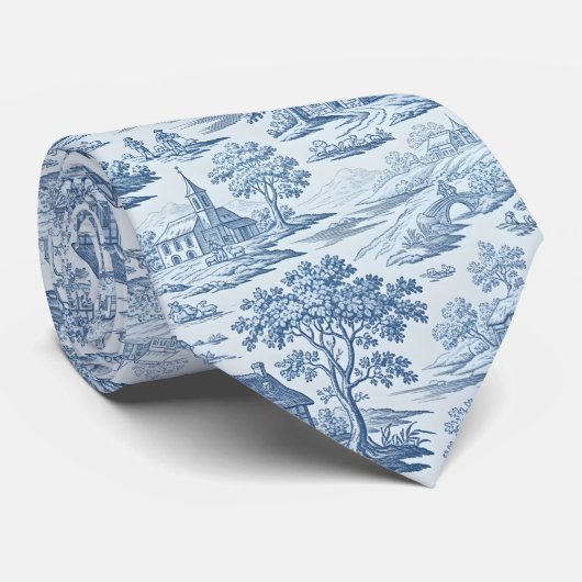 Village Toile de Jouy in het blauw Stropdas (Opgerold)