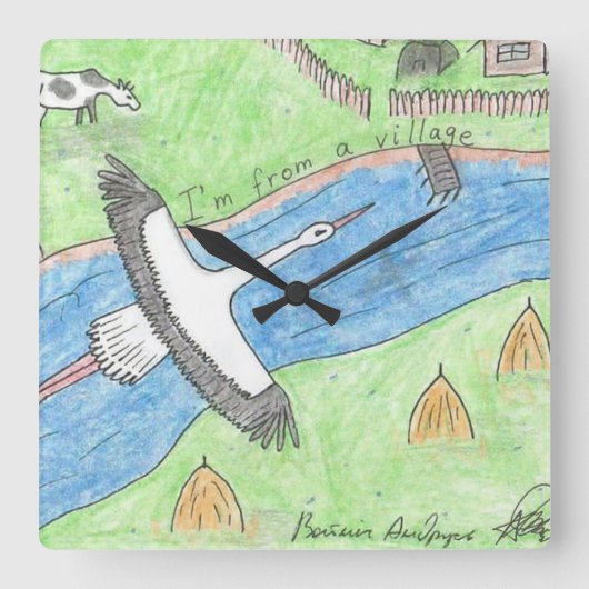 Village Vibes Vierkante Klok (Voorkant)