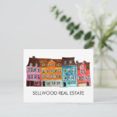 Village Waterverf Makelaar Leasin Briefkaart (Staand voorkant)