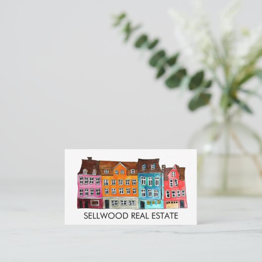 Village Waterverf Real Estate Broker Agent Lease Visitekaartje (Staand voorkant)