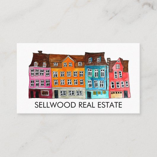 Village Waterverf Real Estate Broker Agent Lease Visitekaartje (Voorkant)