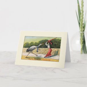  Villain Stork Whimsical New Baby Card Aankondiging