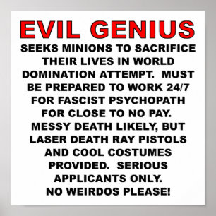 Villain Want ad Funny Poster