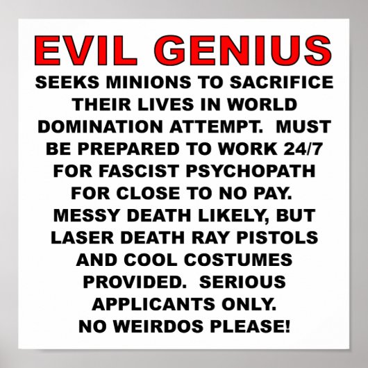 Villain Want ad Funny Poster (Voorkant)