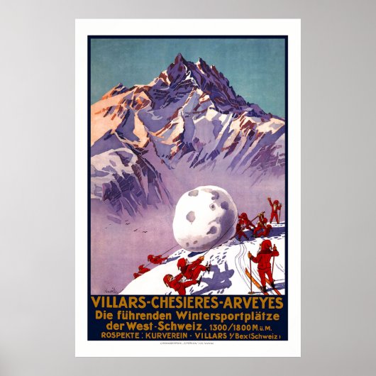 Villars, Zwitserland, Vintage Travel Poster (Voorkant)