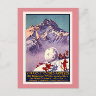 Villars, Zwitserland, Vintage Travel Poster Briefkaart