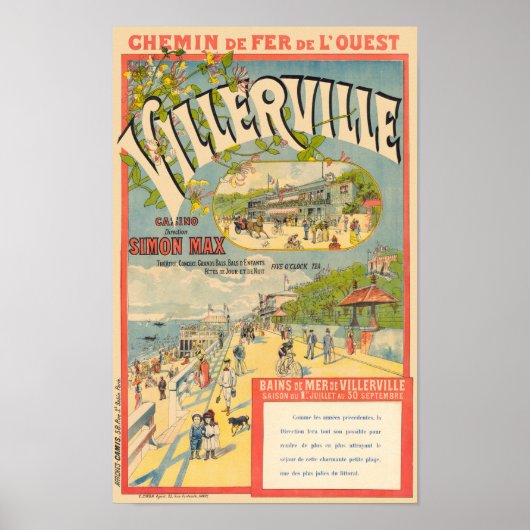 Villerville France Railroad Vintage Poster 1890 (Voorkant)