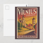 Vilnius Lithuania Illustration Travel Art Vintage Briefkaart (Voorkant / Achterkant)