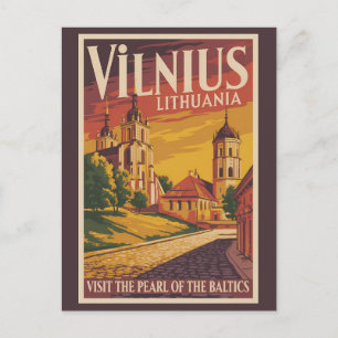 Vilnius Litouwen Illustratie Reis Kunst Vintage Briefkaart