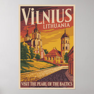 Vilnius Litouwen Illustratie Reis Kunst Vintage Poster