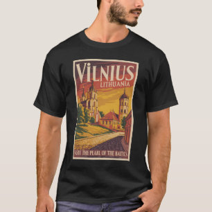 Vilnius Litouwen Illustratie Reis Kunst Vintage T-shirt