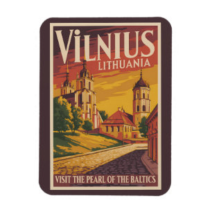 Vilnius Litouwen Illustratie Reizen Kunst Vintage Magneet