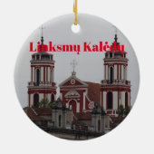 Vilnius Litouwen Panorama kerst-kerstversiering Keramisch Ornament (Achterkant)