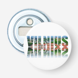 Vilnius-tekst met reflectie button flesopener