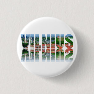 Vilnius-tekst met reflectie ronde button 3,2 cm