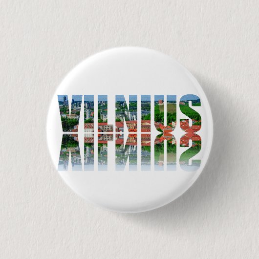 Vilnius-tekst met reflectie ronde button 3,2 cm (Voorkant)