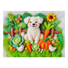 Vilt Art Dogs Relaxen in een kleurrijke tuin Perfect Poster