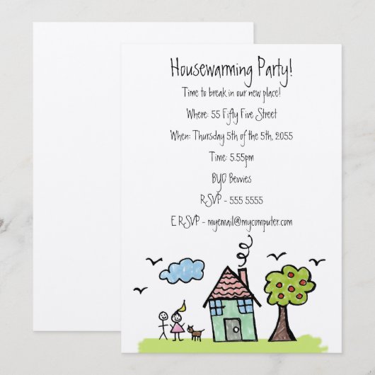 Vilt House Warming Moving Party Uitnodiging (Voorkant / Achterkant)