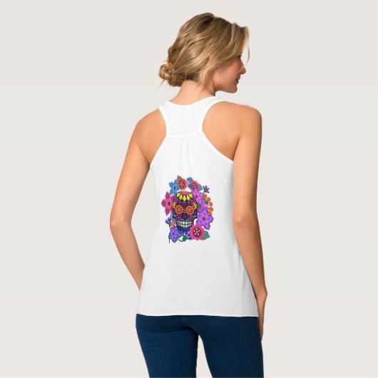 Vilt Kijk Skull en Flowers | Dag van de dood Tanktop (Volledige Achterkant)