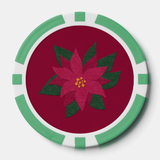 Vilt Look Red Poinsettia Bloemvakantie Poker Chips (Voorkant)
