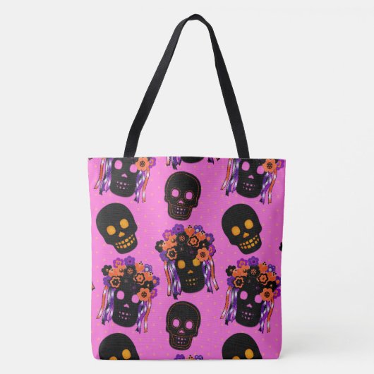Vilt Look Skulls op Roze Halloween Treat Bag Tote Bag (Voorkant)