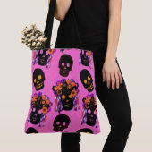 Vilt Look Skulls op Roze Halloween Treat Bag Tote Bag (Dichtbij)