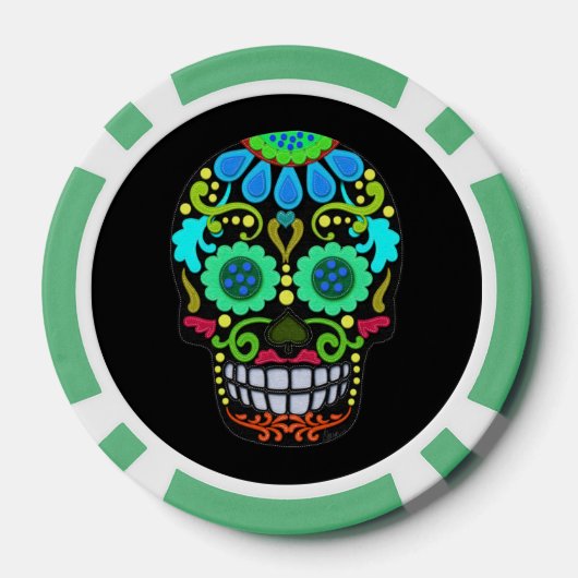 Vilt Look Sugar Skull Decoratief Mooi Poker Chips (Achterkant)
