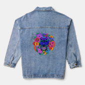 Vilt Look Suikerschedel met Faux Vilt Bloemen Denim Jacket (Achterkant)