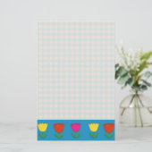 Vilt Look Tulpen en Gingham Checks Landelijke Stij Briefpapier (Staand voorkant)