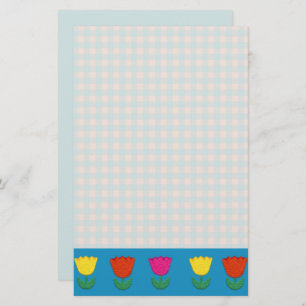 Vilt Look Tulpen en Gingham Checks Landelijke Stij Briefpapier