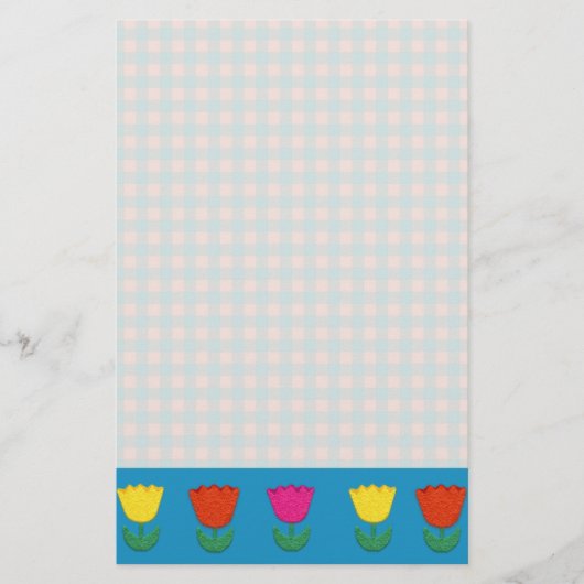 Vilt Look Tulpen en Gingham Checks Landelijke Stij Briefpapier (Voorkant)