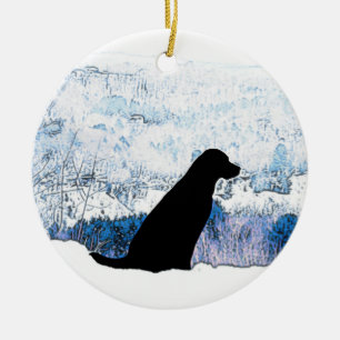 Vilt met hart - zwarte hond - zwart lab keramisch ornament