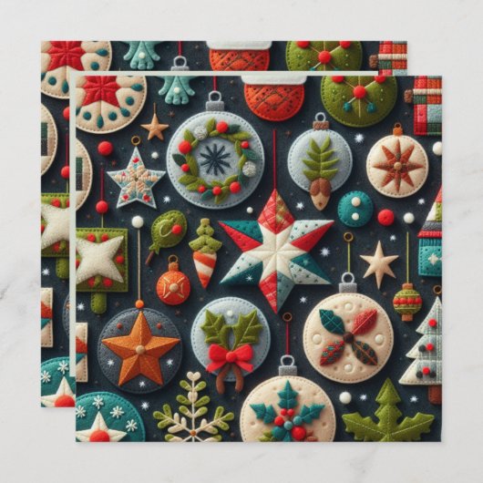 Vilt Patchwork Kerst Ornament Kaart (Voorkant / Achterkant)