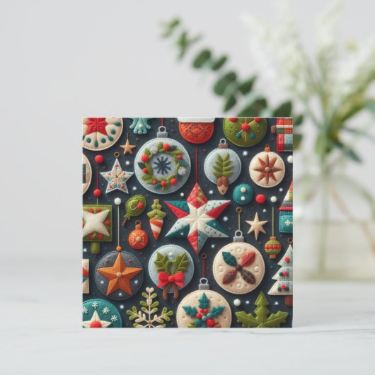 Vilt Patchwork Kerst Ornament Kaart (Staand voorkant)