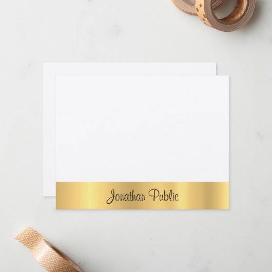 Vilt Wit Modern Chic Goud Hand Script Sjabloon (Voorkant / Achterkant in situ)