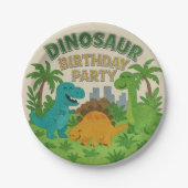 Vilttextuur Jurassic Playground Dinosaurus Verjaar Papieren Bordje (Voorkant)