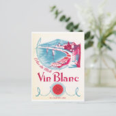 Vin Blanc White Wine Pink Blue Cream  Label Briefkaart (Staand voorkant)