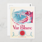 Vin Blanc White Wine Pink Blue Cream  Label Briefkaart (Voorkant / Achterkant)