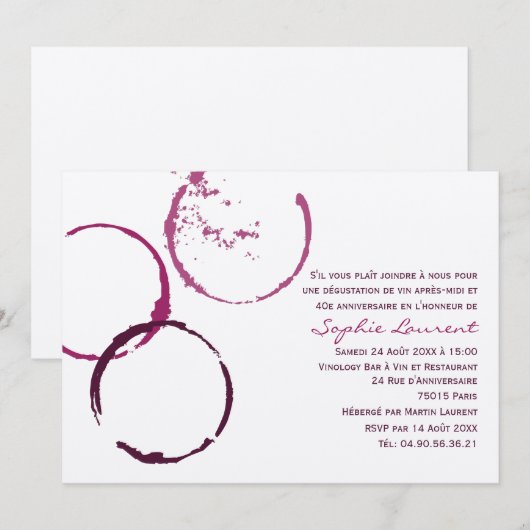 Vin Invitation Orientée de Fête d'Anniversaire Kaart (Voorkant / Achterkant)