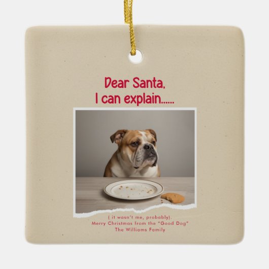 Vinage Funny Dog Pet Photo Christmas Holiday Keramisch Ornament (Voorkant)
