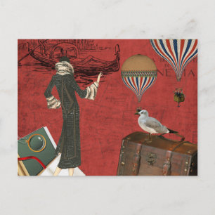 Vinage Venice Travels Ephemera in Red Briefkaart