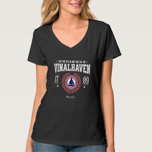 Vinalhaven Maine Nautical Sailboat Beach Souvenir  T-shirt (Voorkant)