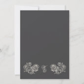 Vinatage Floral Crest Charcoal Cream Wedding Kaart (Achterkant)