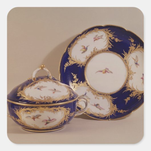 Vincennes bowl en standaard, c.1745 vierkante sticker (Voorkant)