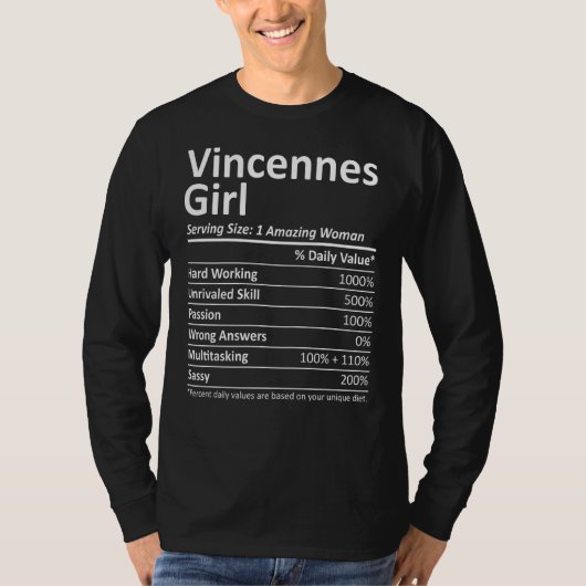 Vincennes Girl In Indiana Funny City Home Roots Us T-shirt (Voorkant)