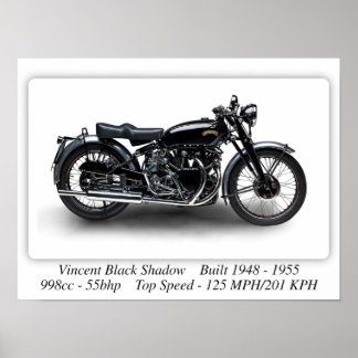 Vincent Black Shadow Motorcycle - Afdrukformaat A3 Poster