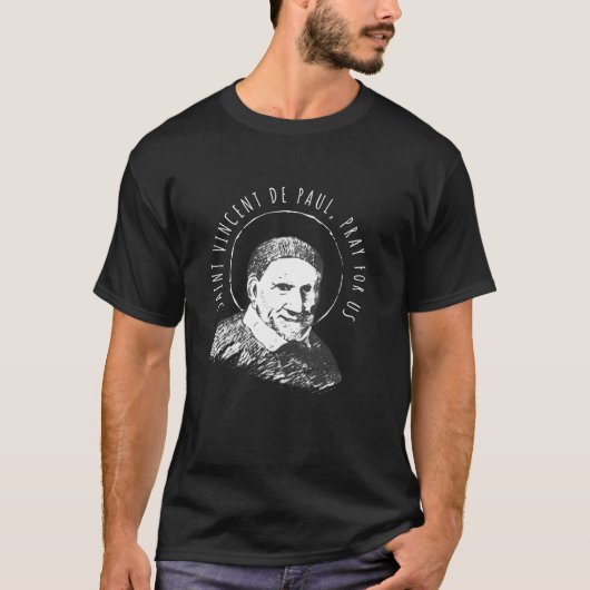 Vincent de Paul Bid voor ons Katholieke Heiligen C T-shirt (Voorkant)