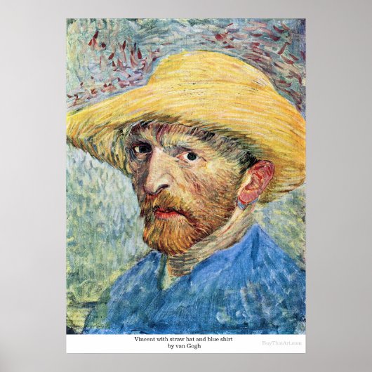 Vincent met pet en blauw shirt van Gogh Poster (Voorkant)